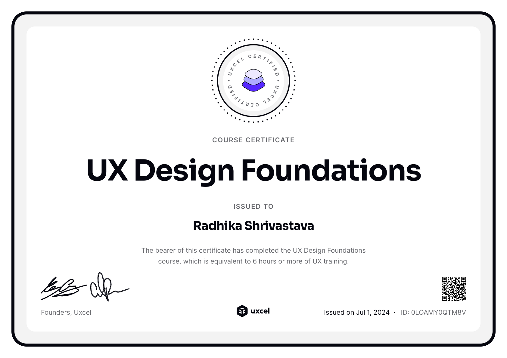 Radhika Shrivastava's certificate